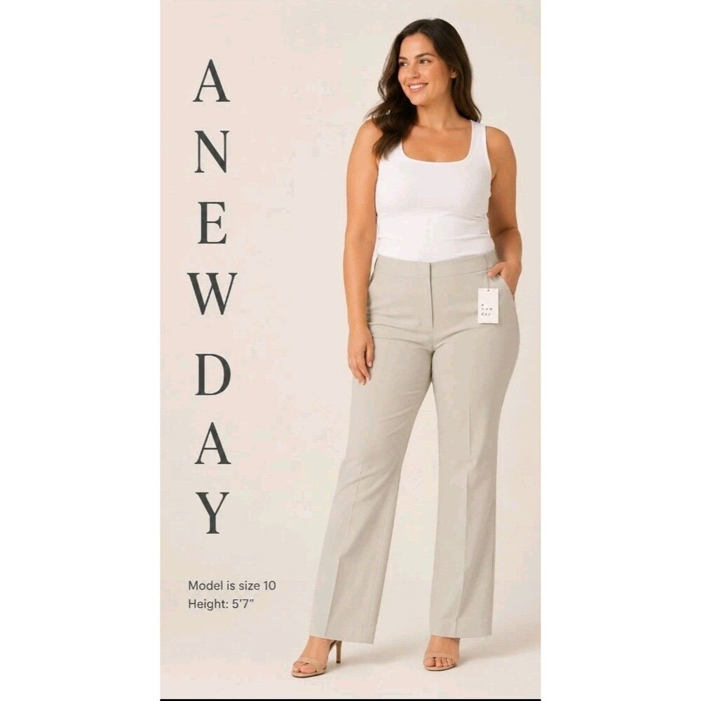 NWT A NEW DAY Women 10 Career Office Causal Minimalist Bootcut Zip Up Beige Pant